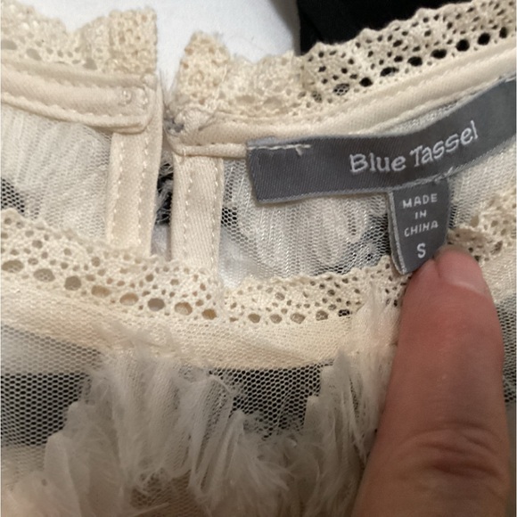 Anthropologie Blue Tassel Sequin top. Ivory small - Picture 4 of 6